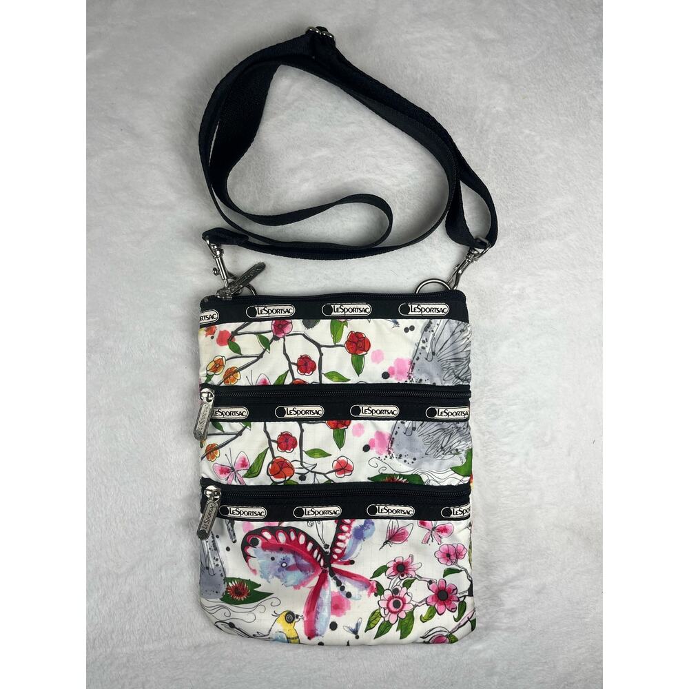 LeSportSac Crossbody Pocket Messenger Birds Flowers Butterfly Bag Handbag Purse - Picture 7 of 7